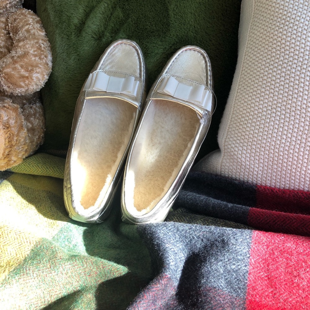 NWOT Cole Haan gold leather loafers